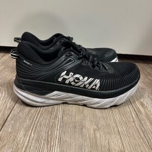 Hoka One One Black and White Bondi 7 Athletic Shoes